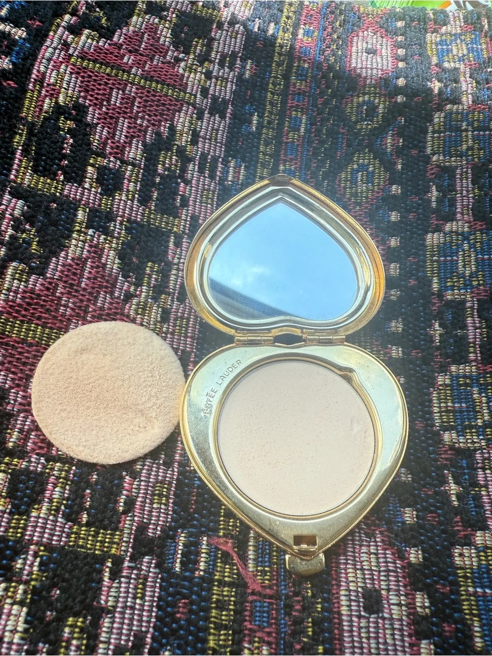 Estee Lauder Gold Heart Compact with Pink Crystal Accents
